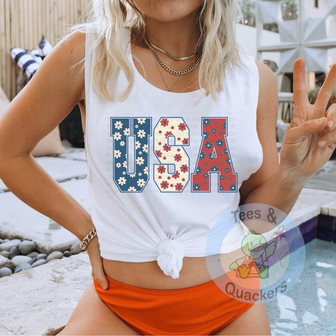 USA Floral Tank- ladies