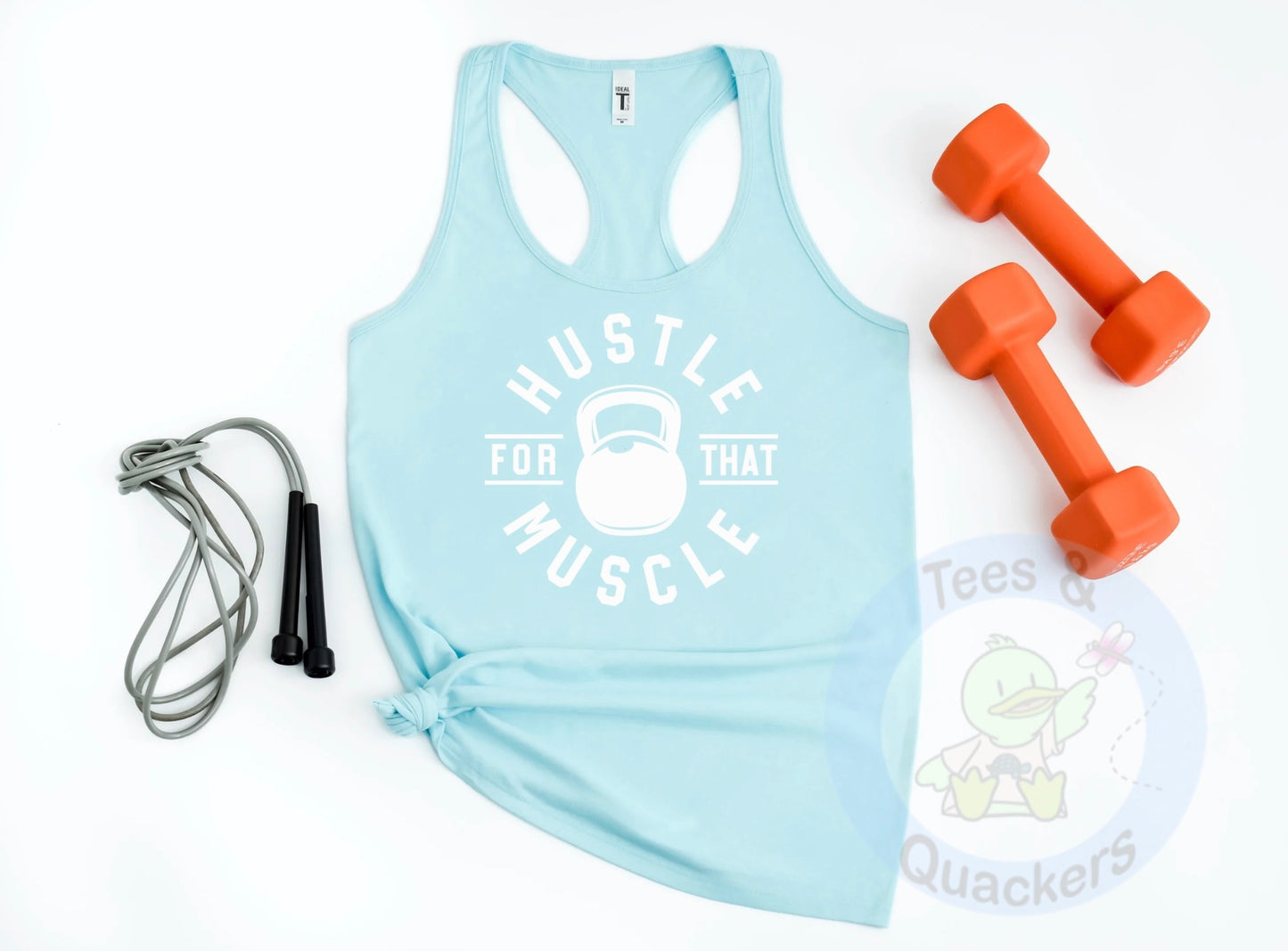 Hustle for that Muscle- white letters- Ladies tank top